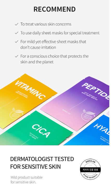 BARULAB - The Clean Vegan Mask - Masque hydratant - 10 types