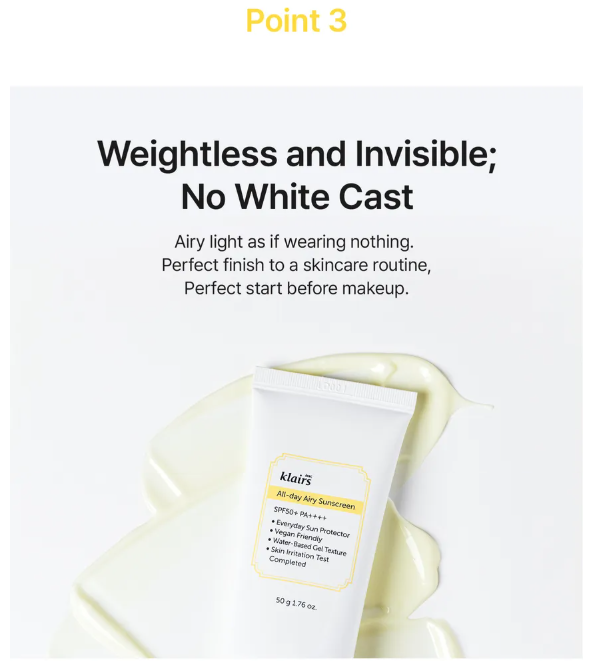 Dear, Klairs - All day Airy suncreen - Crema solare ariosa per tutto il giorno