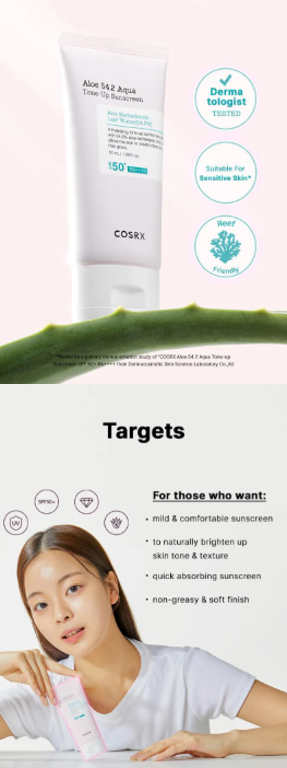 COSRX - Aloe 54.2 Aqua Tone-Up Sunscreen - Protezione Solare Uniformante