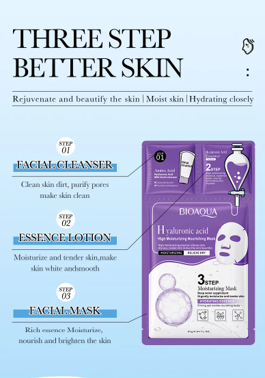 BIOAQUA - Masque hydratant en 3 étapes 
