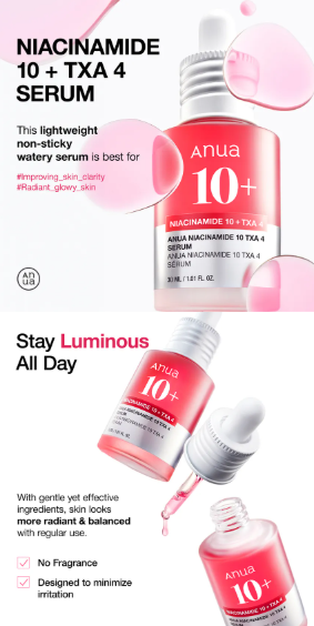 Anua - Niacinamide 10% + TXA 4% Serum - Siero Viso Illuminante Anti-Macchie