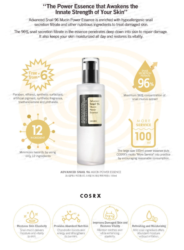 COSRX - Advanced Snail 96 Mucin Power Essence - Essenza alla Mucina di Lumaca